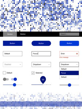 Hafif mavi vektör küreler web UI kiti. Basit malzeme tasarım kiti üstbilgisindeki renkli noktalar ile. Bu örnek açılış sayfanız için mu.