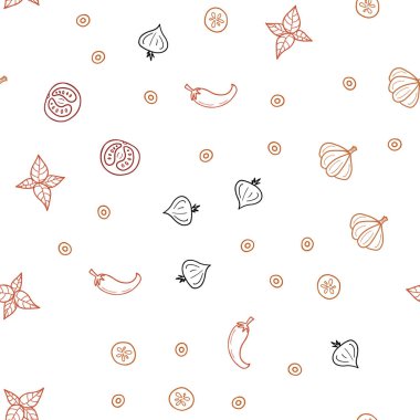 Işık kırmızı vektör organik yemek ile sorunsuz şablonu. Bulanık dekoratif tasarım doodle tarzı aperatifler. Reklam, poster, afiş kafe ya da restoran için tasarım.