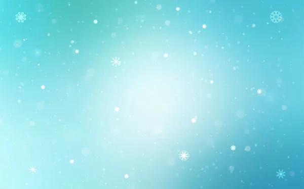 浅蓝色 绿色的矢量覆盖着美丽的雪花 圣诞节风格的装饰设计模糊的雪 您的商业广告的新年设计 — 图库矢量图片