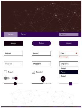 Koyu pembe, kırmızı web UI kiti poligonal tarzı daireler ile vektör. Üçgen, daire arka plan üzerinde Stil Kılavuzu. Bu web siteleri için kullanabileceğiniz şablon.