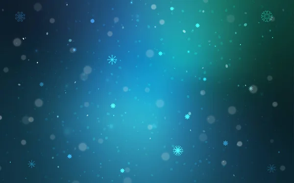 Светло Голубая Зеленая Векторная Планировка Яркими Снежинками Декоративная Сияющая Иллюстрация — стоковый вектор