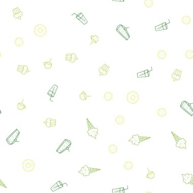 Açık yeşil, sarı vektör sorunsuz düzen Restoran gıda ile. Gıda doodle tarzı ile güzel renkli resimde. Desen menüsü kafeteryalar, barlar, restoranlar için.