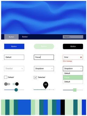 Açık mavi, yeşil vektör web UI kiti ile lamba şekiller. Gradyan ile mermer tarzı kıvırcık illüstrasyon parlayan. Bu web siteleri için kullanabileceğiniz şablon.
