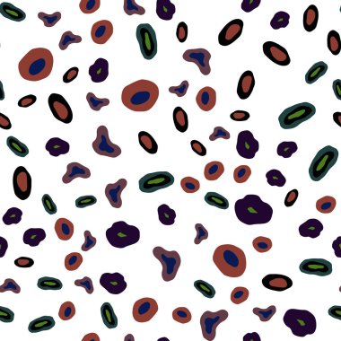 Koyu yeşil, kırmızı disklerle sorunsuz doku vektör. Modern Soyut illüstrasyon renkli su ile bırakır. Tekstil, kumaş, duvar kağıtları için tasarım.