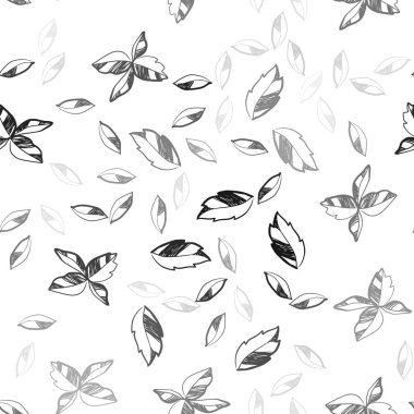 Işık gri vektör sorunsuz zemin yaprakları ile. Belirsiz bir soyut illüstrasyon yaprakları karalamalar tarzı ile. Desen tasarım pencere panjur, perdeler.