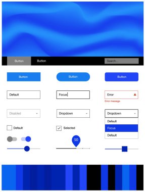 Hafif mavi vektör tasarım UI kiti eğri daireler ile. Gradyan memphis tarzı ile zarif parlak illüstrasyon. Web siteleri, açılış sayfaları için güzel düzeni.