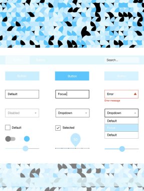Hafif mavi vektör küreler web UI kiti. Basit malzeme tasarım kiti üstbilgisindeki renkli noktalar ile. Bu örnek açılış sayfanız için mu.