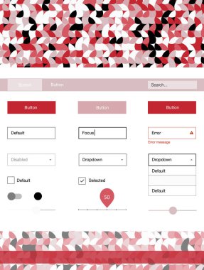 Işık kırmızı vektör UI ux kiti daireler ile. Basit malzeme tasarım kiti üstbilgisindeki renkli noktalar ile. Açılış sayfanız için modern şablon.