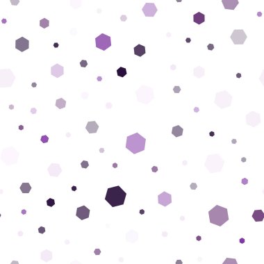 Hafif mor vektör altıgen şekilleri ile sorunsuz düzeni. Beyaz yüzey üzerinde renkli altıgenler Illustration. Yeni tasarım için Web sitesinin poster, afiş.
