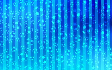 Futbol topları ile ışık mavi vektör doku. Resimde futbol topları ile renkli bir zemin üzerinde parlayan. Poster, afiş ve spor karşılaşmaları için Tasarla.