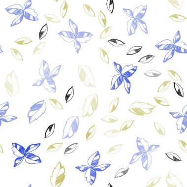 Açık mavi, sarı vektör sorunsuz zarif duvar kağıdı yaprakları ile. Doodle yaprakları gradyan ile Origami tarzında Illustration. Duvar kağıdı, kumaş üreticileri için modaya uygun bir tasarım.