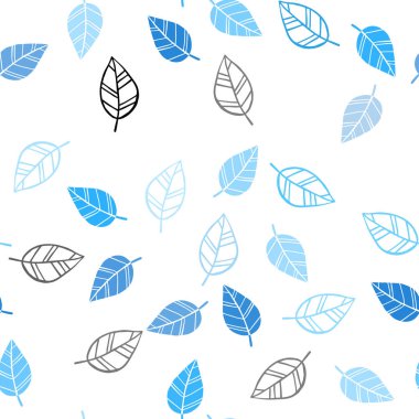 Hafif mavi vektör sorunsuz doodle şablon yaprakları ile. Belirsiz bir soyut illüstrasyon yaprakları karalamalar tarzı ile. Kartvizit, Web siteleri için şablon.
