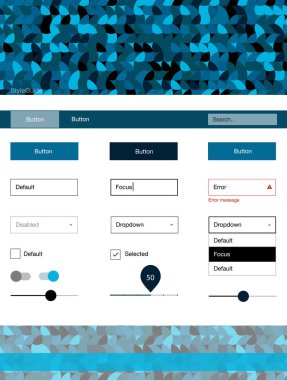 Hafif mavi vektör tasarım UI kiti noktalı. Arka plan üzerinde renkli stil rehberi daireler ile. Bu örnek için sitesidir.