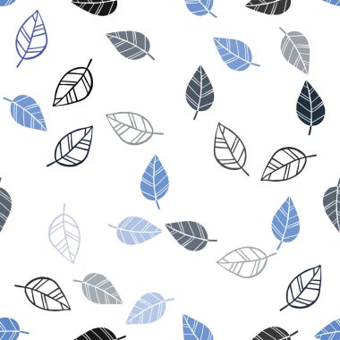 Hafif mavi vektör yaprak ile sorunsuz arka plan. Parlayan illüstrasyon karalama stilinde yaprakları ile renkli. Tekstil, kumaş, duvar kağıtları için tasarım.