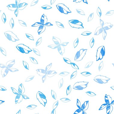 Hafif mavi vektör yaprak ile seamless doğal modeli. Parlayan illüstrasyon karalama stilinde yaprakları ile renkli. Desen için modaya uygun Kumaş, duvar kağıtları.