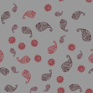 Koyu kırmızı vektör yaprak ve çiçek ile sorunsuz zarif şablonu. Beyaz arka plan üzerinde kabataslak karalamalar. El boyalı tasarım web, broşür, tekstil.