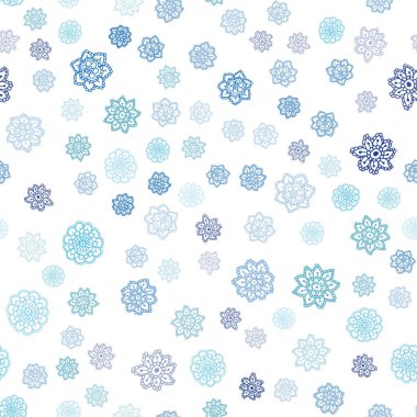 Hafif mavi vektör renkli kar taneleri ile sorunsuz doku. Dekoratif illüstrasyon kar soyut şablonundaki ile parlayan. Kartvizit, Web siteleri için şablon.