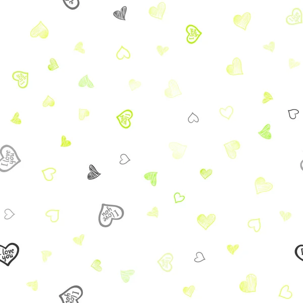 ライト グリーン 黄色のベクトルとシームレスなテンプレートは落書き心です お祝いのスタイルで心と美しいカラー イラスト ポスター バレンタインデーのバナー デザイン — ストックベクタ