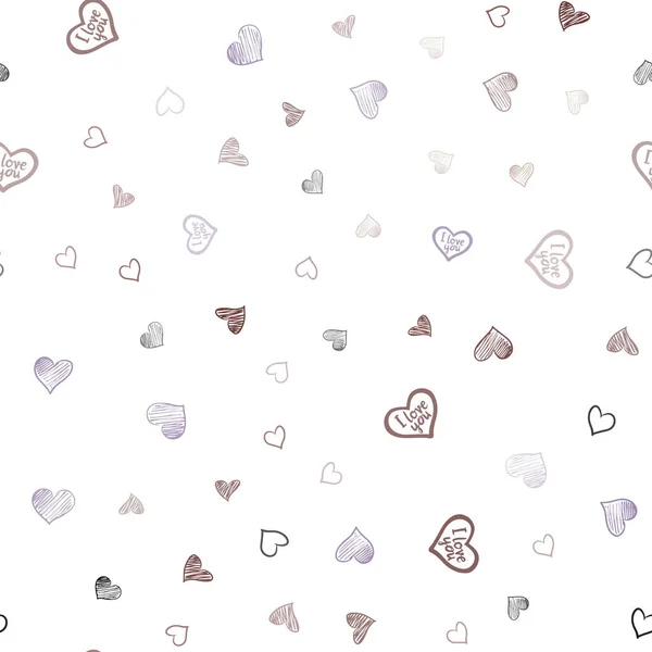 Light Purple Pink Vector Seamless Pattern Colorful Hearts Decorative Shining — Stock Vector