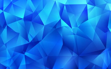 Üçgenli açık mavi vektör arkaplan. Soyut arkaplanda renkli eğimli üçgenler. Reklamlar için desen.