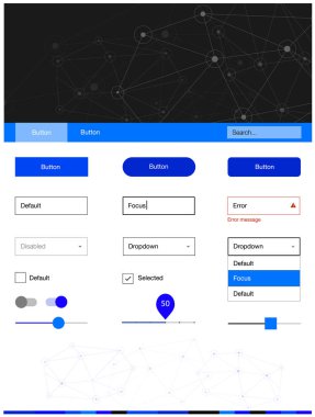 Hafif mavi vektör tasarım UI kiti mozaik, daireler ile. UI takımı tasarım renkli kristaller, soyut tarzda daireler. Web siteleri, açılış sayfaları için güzel düzeni.
