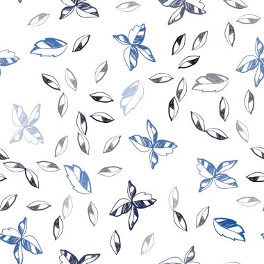 Yaprakları koyu mavi vektör sorunsuz doodle şablonu. Modern geometrik soyut illüstrasyon ile bırakır. Desen tasarım pencere panjur, perdeler.