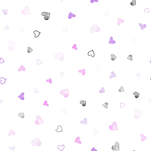 Světle Fialová Růžová Vektor Bezproblémové Šablony Doodle Srdce Srdce Rozmazané — Stockový vektor
