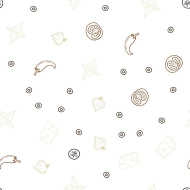 Açık mavi, vektör sorunsuz düzen Restoran gıda ile sarı. Resimde dizi doodle tarzı taze yiyecek. Desen menüsü kafeteryalar, barlar, restoranlar için.