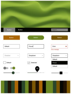 Koyu yeşil, sarı vektör web UI kiti ile lamba şekiller. Degrade yarı ton mermer stiliyle yaratıcı çizimde. Web siteleri, açılış sayfaları için güzel düzeni.
