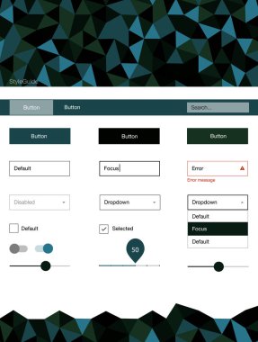 Koyu yeşil çizgilerle malzeme tasarım kiti vektör. Basit malzeme tasarım kiti ile üçgen renkli mozaik. Bu web siteleri için kullanabileceğiniz şablon.