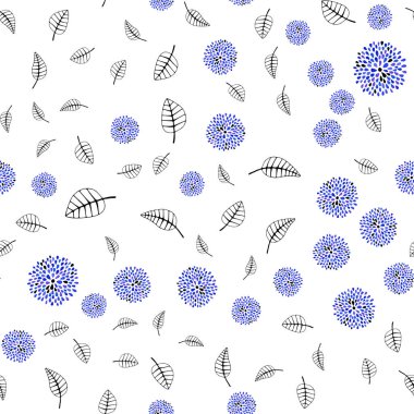 Pembe ışık, vektör sorunsuz doodle zemin yaprakları, çiçekleri ile mavi. Yaprak ve çiçek ile modern soyut resim. Desen tasarım kumaş, duvar kağıtları.