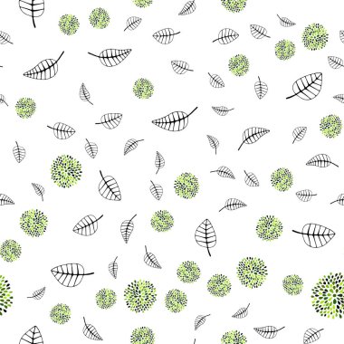 Işık yeşil vektör sorunsuz doodle zemin yaprakları, çiçekleri ile. Yaprak ve çiçek ile modern soyut resim. Duvar kağıdı, kumaş üreticileri için modaya uygun bir tasarım.