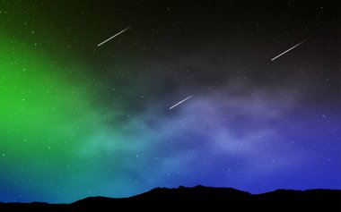 Açık mavi, kozmik yıldızlı yeşil vektör düzeni. Bulanık dekoratif tasarım galaksi yıldızlarıyla basit bir stilde. Astroloji web siteleri için desen.