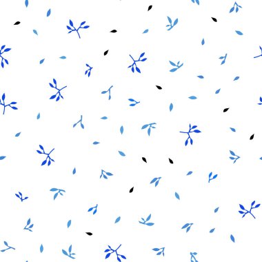 Hafif mavi vektör sorunsuz doodle doku yaprakları ile. Glitter soyut illüstrasyon ile doodles ve bırakır. Tekstil, kumaş, duvar kağıtları için tasarım.