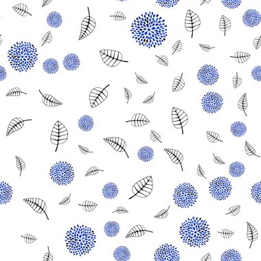 Koyu mavi vektör yaprak, çiçek ile sorunsuz zarif duvar kağıdı. Yaprakları, çiçekleri beyaz arka plan üzerinde doodle tarzında. Desen tasarım pencere panjur, perdeler.