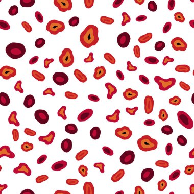 Koyu kırmızı daireler ile sorunsuz şablon vektör. Bulanık daireler doğa tarzı ile güzel renkli resimde. Desen tasarım pencere panjur, perdeler.