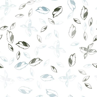 Açık mavi, yeşil yaprakları ile vektör sorunsuz doodle desen. Parlayan illüstrasyon karalama stilinde yaprakları ile renkli. Tekstil, kumaş, duvar kağıtları için tasarım.