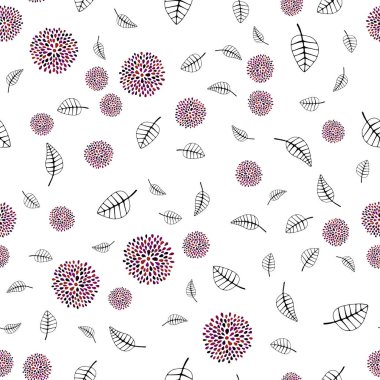 Koyu mavi, kırmızı yaprakları, çiçekleri ile sorunsuz doğal zemin vektör. Yaprakları doodle tarzı ile renkli soyut resimde. Desen tasarım kumaş, duvar kağıtları.