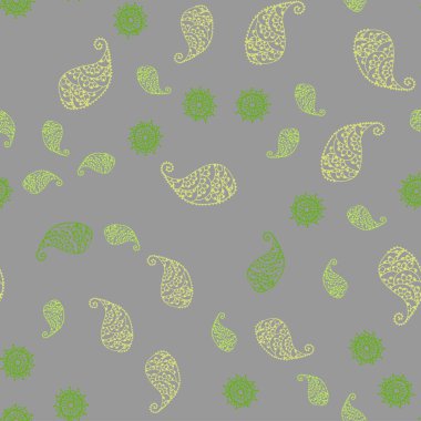 Açık yeşil, kırmızı vektör sorunsuz doodle desenle yaprak ve çiçek. Yaprak ve çiçek beyaz arka plan üzerinde gradyan ile. İşiniz için en iyi bulanık tasarım.