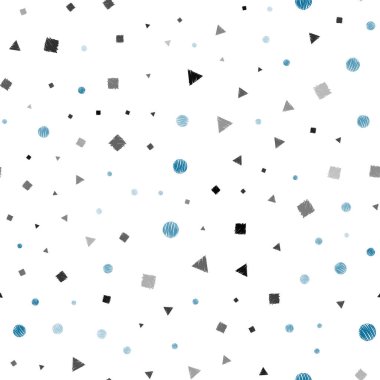 Üçgen, daire, küpleri ile sorunsuz arka plan ışık mavi vektör. Çizgiler, noktalar, küpleri ile soyut tarzda dekoratif tasarım. Duvar kağıdı, kumaş üreticileri için modaya uygun bir tasarım.