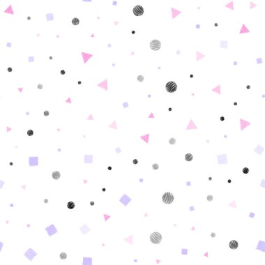 Pembe ışık, kristaller, daireler, kareler vektör sorunsuz şablonuyla mavi. Renkli daireler, üçgen, dikdörtgen resimde. Kartvizit, Web siteleri için şablon.