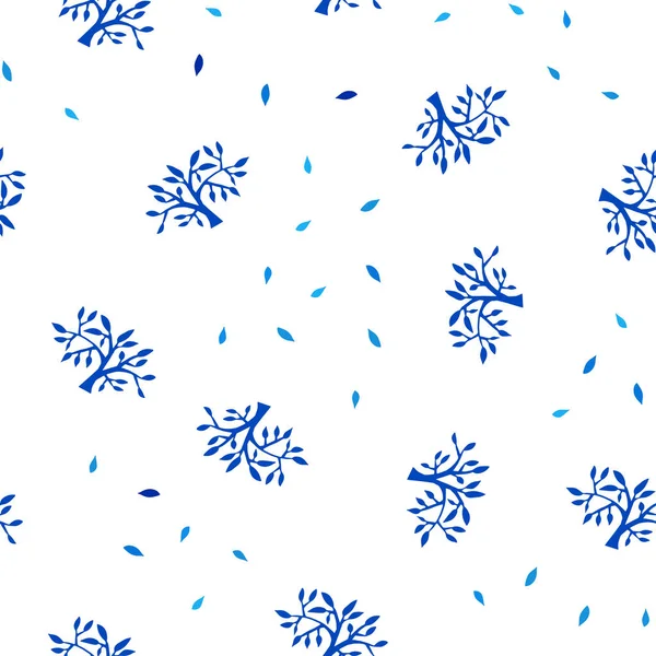 Φως Μπλε Διάνυσμα Απρόσκοπτη Doodle Μοτίβο Φύλλα Κλαδιά Διακοσμητικό Σχεδιασμό — Διανυσματικό Αρχείο