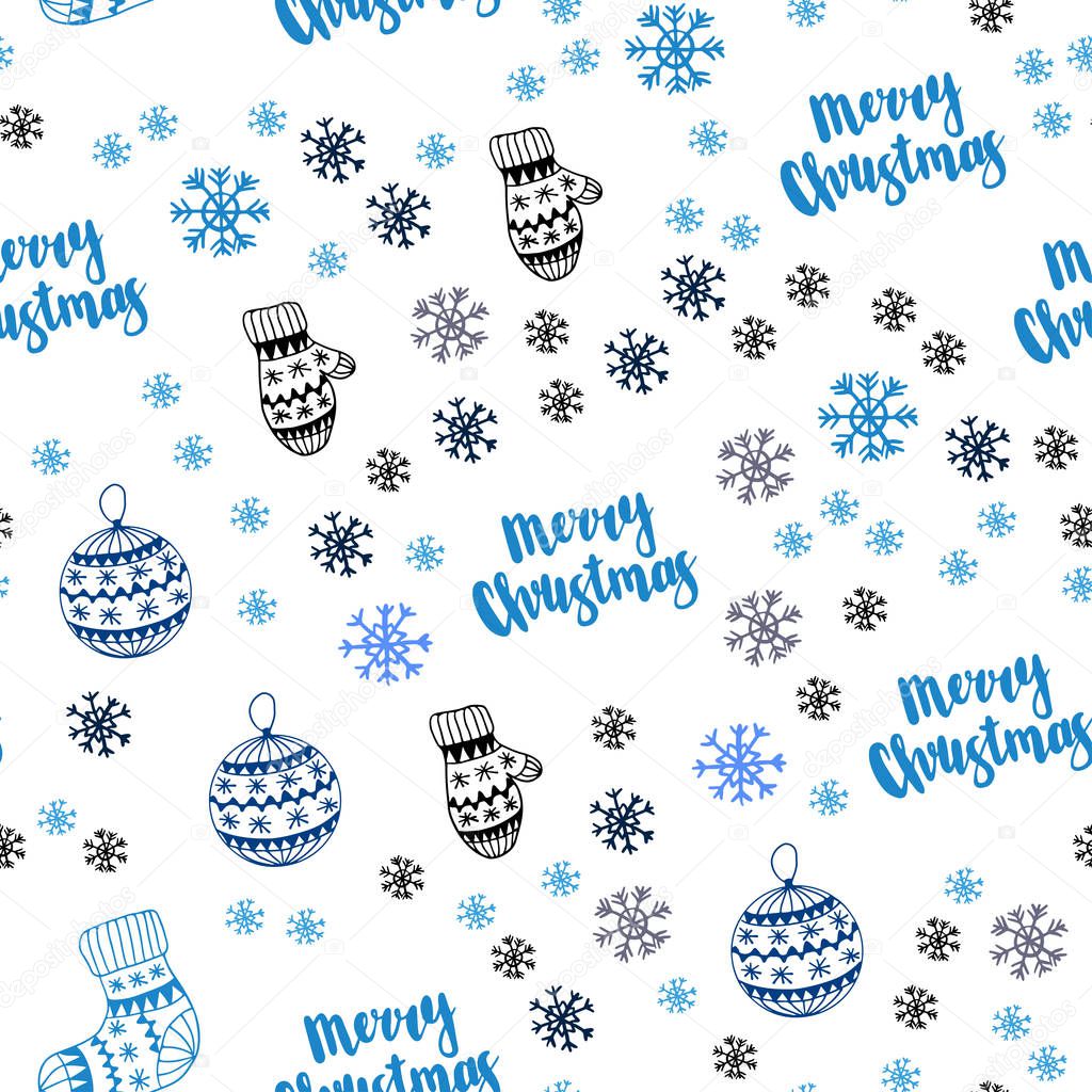 Dark BLUE vector seamless layout with bright snowflakes, balls, socks, mittens. Colorful decorative design in xmas style. Design for wallpaper, fabric makers.