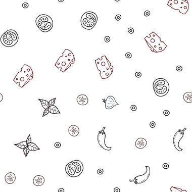 Koyu mavi, kırmızı mutfak gurme ile sorunsuz kapak vektör. Dekoratif illüstrasyon gıda ile soyut şablonunda parlayan. Mutfakta yemek yemek için şablon.