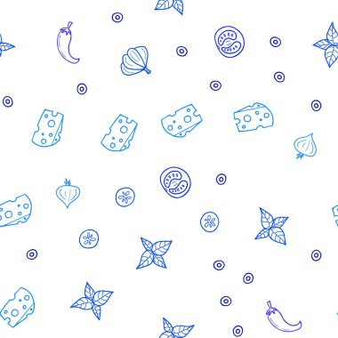 Koyu mavi vektör gurme mutfağı ile sorunsuz kapak. Bulanık dekoratif tasarım doodle tarzı aperatifler. Desen reklamlar Kahvaltı, Öğle Yemeği, akşam yemeği için.