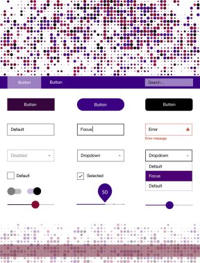 Koyu pembe, sarı UI ux kiti daireler ile vektör. Güzel UI ux kiti ile onun üstbilgisindeki renkli noktalar. Web siteleri, açılış sayfaları için güzel düzeni.