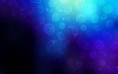 Organik yemek koyu mavi vektör şablonu. Bulanık dekoratif tasarım doodle tarzı aperatifler. Kafe işletme reklamınız için tasarım doodle.