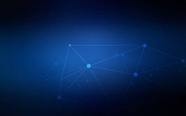 Koyu mavi vektör arka plan kabarcıklar, satırları ile. Bağlantı noktaları ve çizgileri renkli arka plan üzerinde tasarım yapın. Güzel tasarım, iş reklam için.