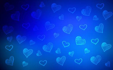 Koyu mavi vektör doku güzel yürekleri. Glitter soyut resim romantik tarzda renkli kalpler ile. Güzel tasarım, iş reklam yıldönümü için.
