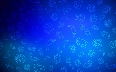 Koyu mavi vektör desen taze malzemelerle. Fast Food renkli gradyan ile bulanık arka plan üzerinde. Reklam, kitapçıklar, broşürler restoranlar için desen.